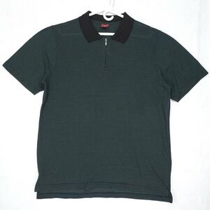 Rockabilly short sleeve zip polo Thin shirt mens XL black and green dotted